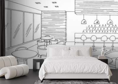 Cafe interior bar graphic black white sketch illustration vector Wall mural