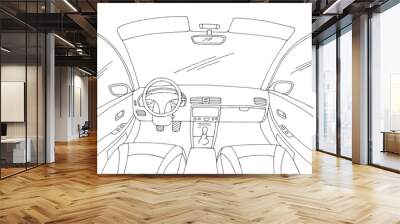 Car interior graphic black white sketch illustration vector Wall mural