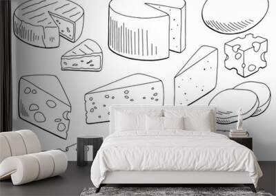 Cheese set graphic black white isolated food sketch illustration vector Wall mural