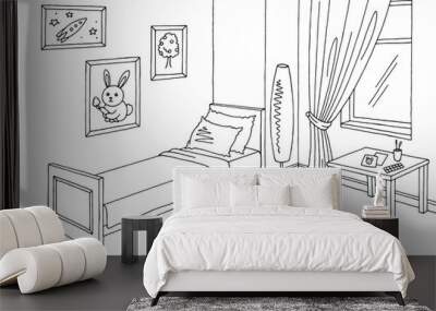 Children room graphic black white interior sketch illustration vector Wall mural