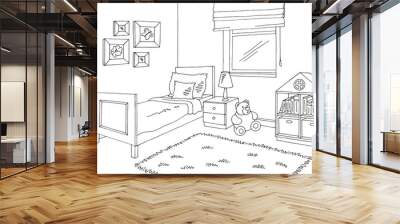 Children room graphic black white interior sketch illustration vector Wall mural