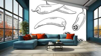 chilli pepper graphic black white isolated sketch illustration vector Wall mural