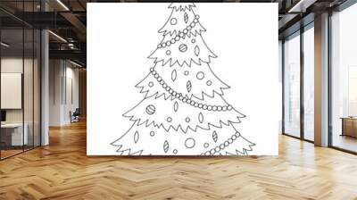 Christmas tree graphic black white New Year decor isolated sketch illustration vector  Wall mural