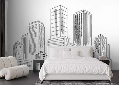 City graphic black white cityscape skyline sketch illustration vector Wall mural