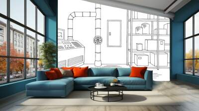 Factory interior graphic black white sketch illustration vector Wall mural