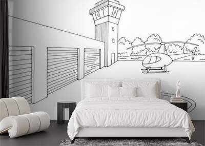 Heliport exterior graphic black white sketch illustration vector Wall mural