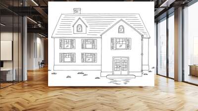 House exterior building graphic black white sketch illustration vector Wall mural