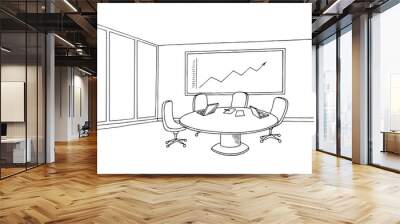 Office meeting room interior black white graphic art sketch illustration vector Wall mural