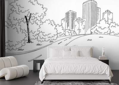 Road city graphic black white landscape sketch illustration vector Wall mural