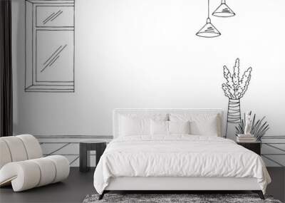 Room graphic black white home interior sketch illustration vector Wall mural