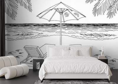 Sea coast beach graphic black white landscape sketch illustration vector  Wall mural