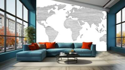 World map graphic stripes black white isolated sketch illustration vector Wall mural