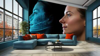 A face of a woman and her hologram made with artificial intelligence Wall mural