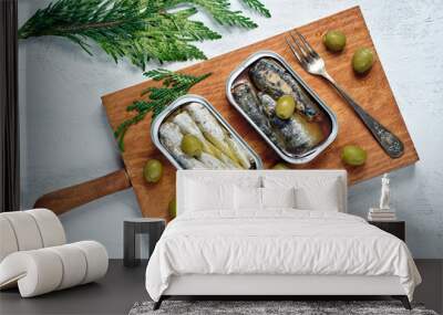 Cans of sardines in olive oil Wall mural