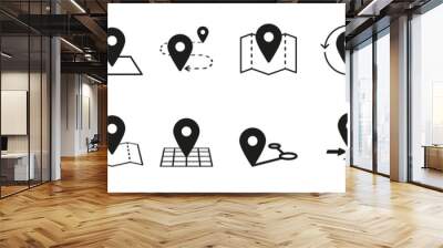 Map pins related icon set. Vector symbols on a white background. Simple pictograms Wall mural