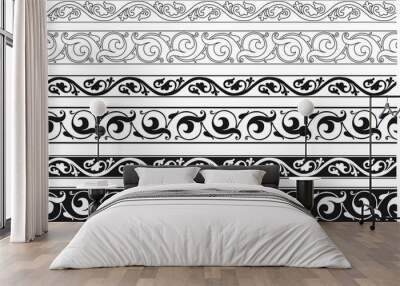 Set of decorative floral seamless ornamental border - Vector modular Wall mural