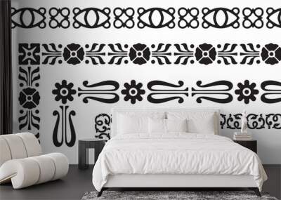 Set of decorative seamless ornamental border with corner - Vector Wall mural