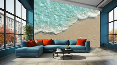 Turquoise ocean wave on the sand beach, summer sea background Wall mural