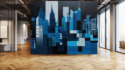 abstract blue city Wall mural