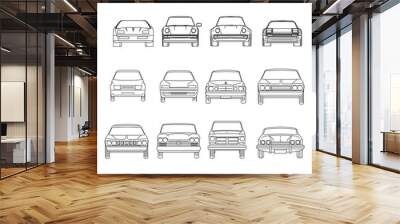 Vehicle outline vector icons isolated on white background Wall mural