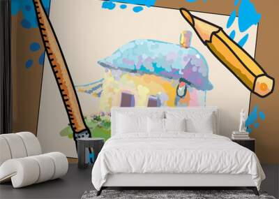 Painting house. Creative background, brush, pensil. Vector illus Wall mural