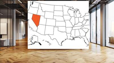 The outline of the US map with state borders. The US state of Nevada Wall mural