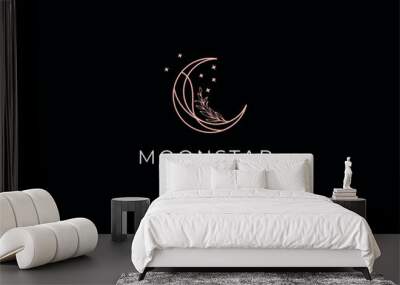 elegant crescent moon and star logo design line icon vector in luxury style outline linear	
 Wall mural