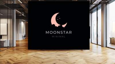 elegant crescent moon and star logo design line icon vector in luxury style outline linear	
 Wall mural