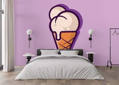 Logo Ice cream. Italian ice cream emblem. Ice cream in a waffle cone with letters in a circle. Wall mural