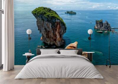 Thailand travel and tourism. Excursion tours on Thai boats. Islands and beaches of the Adaman Sea and Krabi Wall mural