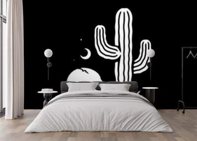 SKULL AND CACTUS BLACK BACKGROUND Wall mural