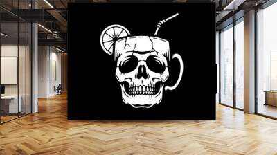 SKULL CUP COCKTAIL WHITE BLACK BACKGROUND Wall mural