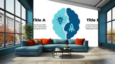 Artificial Intelligence Infographic. Machine Digital Knowledge. Deep Learning Chart Template. Brain 2 Options Diagram. AI Technology Illustration. Neural Network. Wall mural