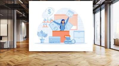  Salary payment. Employee or workers are happy receive a monthly salary, flat vector modern illustration  Wall mural