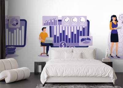 Big data. Analytics and data science, financial data management, artificial intelligence, risk management, machine learning. set flat vector modern illustration Wall mural