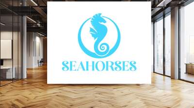 blue Sea Horses emblem icon logo exclusive logo design Wall mural