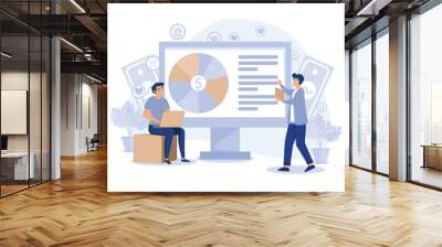 Budget management. Personal financial control. Cash flow. Tiny people is planning the personal budget. flat vector modern illustration Wall mural