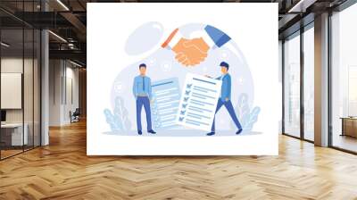 Business people sign contract concept. Characters checking agreement. Corporate document data protection, terms and conditions and privacy policy concept. Wall mural