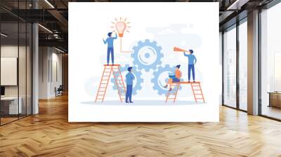 Businessmen and teamwork. Creative light bulb and gear, Corporate business industrial creative,  flat vector modern illustration Wall mural