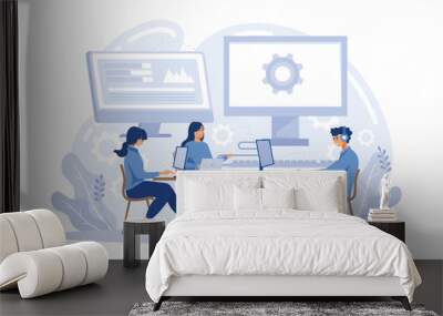 Computers and software Computer lab, system administration, troubleshooting, information technology, network upkeeping, operating system flat vector modern illustration Wall mural