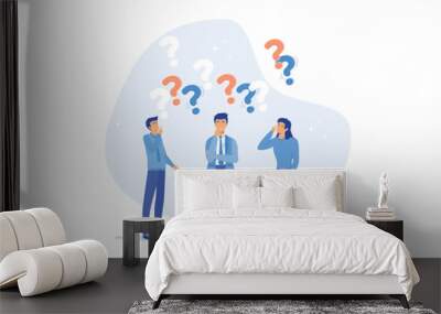 Confused people with confusion problem or doubt, lost in trouble or complexity, complicated questions or misunderstanding concept, flat vector modern illustration Wall mural