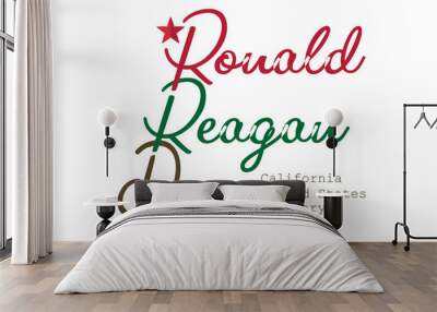 february 6 - Ronald Reagan day - california united states, hand lettering inscription text to american holiday design, flat vector modern illustration Wall mural