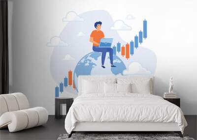 Global stock market, world or international investment, financial analysis or earning growth, stock trading concept, flat vector modern illustration Wall mural