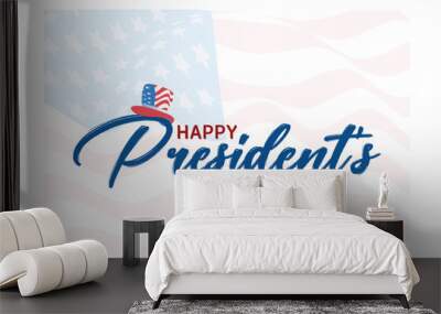 Happy President's day design background with uncle Sam hat. Handwritten lettering, flat vector modern illustration Wall mural