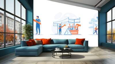 Home maintenance and improvement metaphors, Plumbing services, electrician, apartment painting. Home maintenance 1 set flat vector modern illustration Wall mural