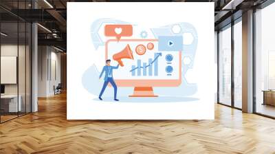 Internet-based PR strategy, reputation management, digital marketing campaign abstract metaphor. flat vector modern illustration  Wall mural