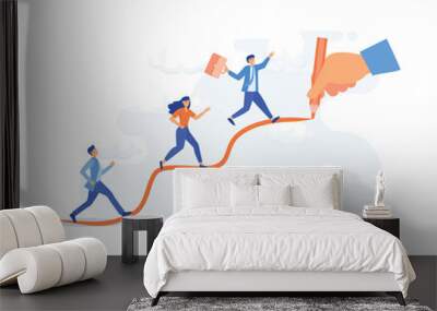 leadership, career, success concept, Business people walking up on increase chart line, flat vector modern illustration Wall mural