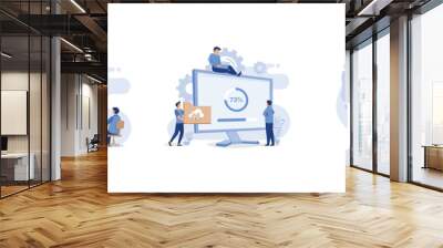 Light bulb and professional company staff working, Tiny programmers upgrading operation system of computer, HR manager looking for worker on vacant place, set flat vector modern illustration Wall mural