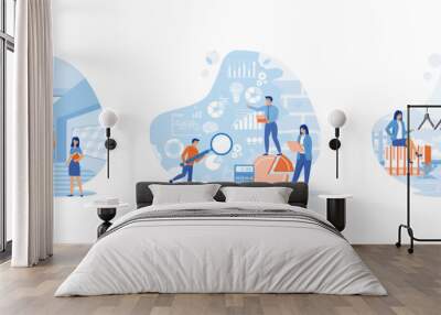 People in team analyze dioramas and graphics, Advance data analytic, People characters working with data visualization. Data visualization set flat vector modern illustration Wall mural