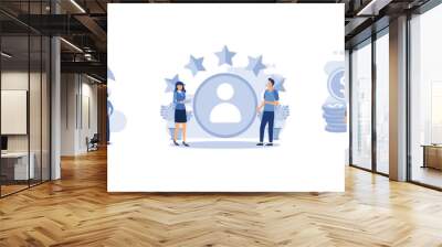 people protect the planet, measuring customer satisfaction and rating stars, concept of money protection, set flat vector modern illustration Wall mural